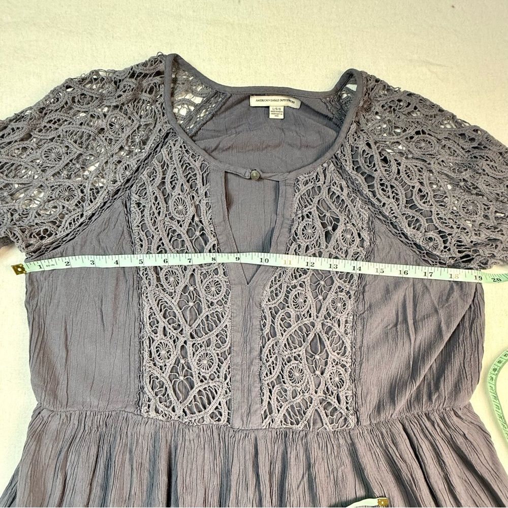 American Eagle Dusty Purple Lace Bell Sleeve Boho Mini‎ Dress L - Picture 8 of 13